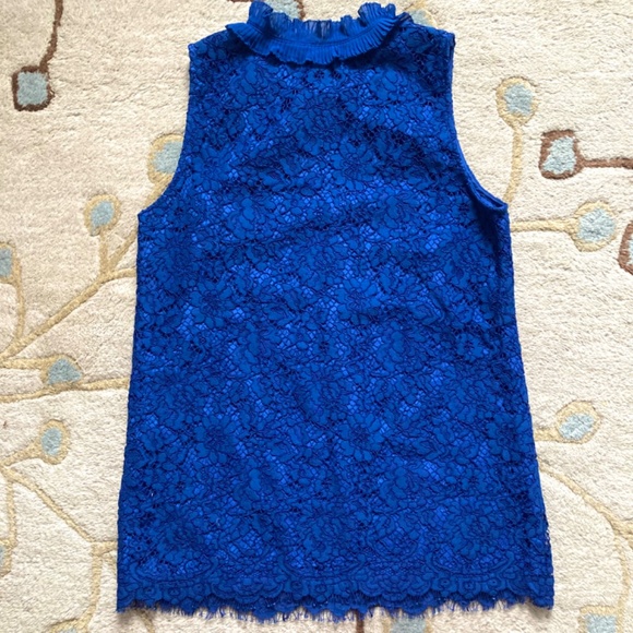 J. Crew Lace Ruffle Neck Sleeveless Top  Blue Size XS Tall - Picture 4 of 6